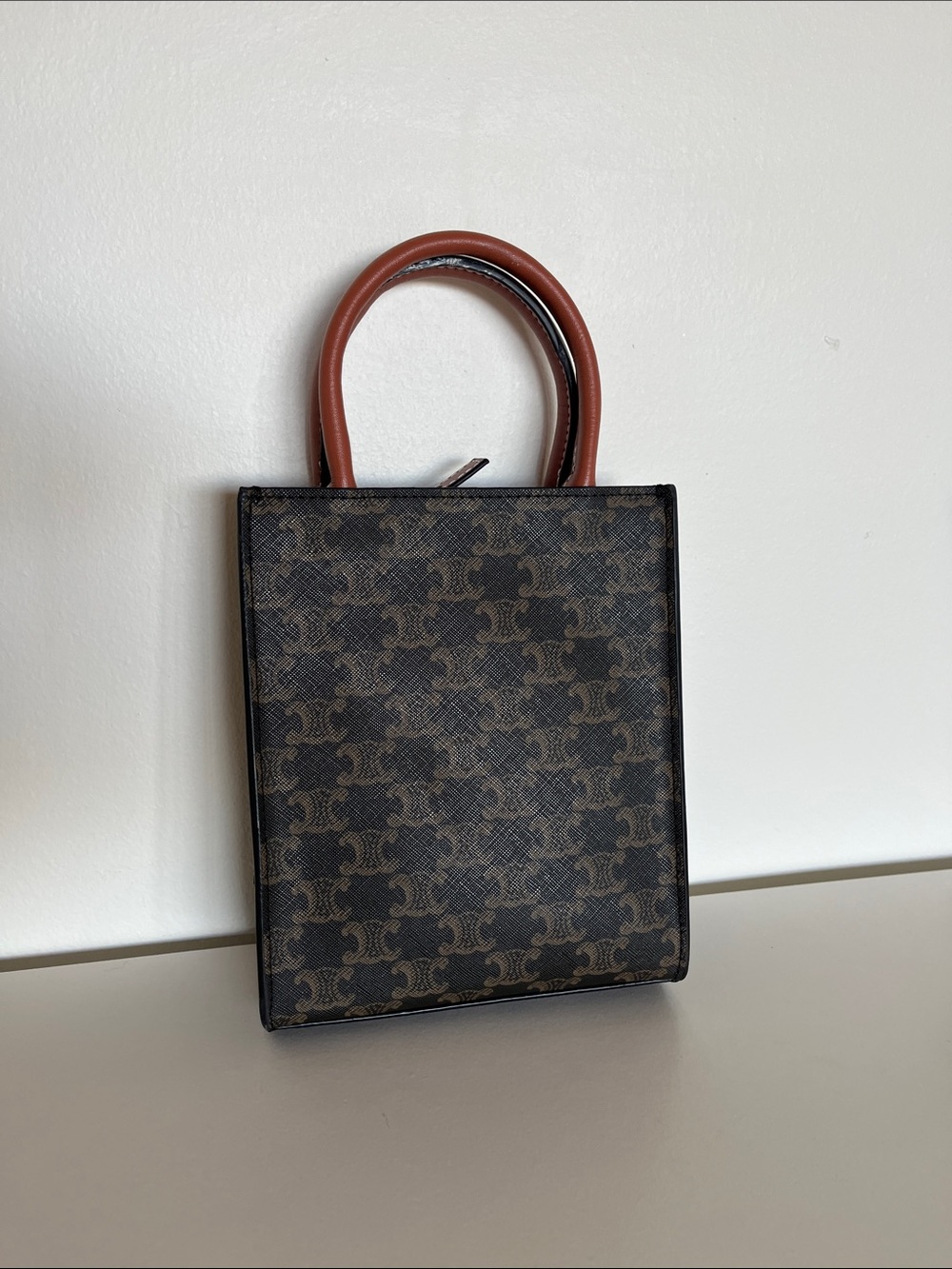 Structured Brown Monogram Shopper with Rust Top Handles